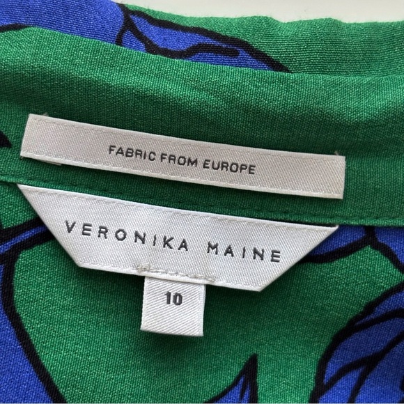 Veronika Maine Floral Tunic Blouse 10 Button Front Green Blue - Picture 7 of 10